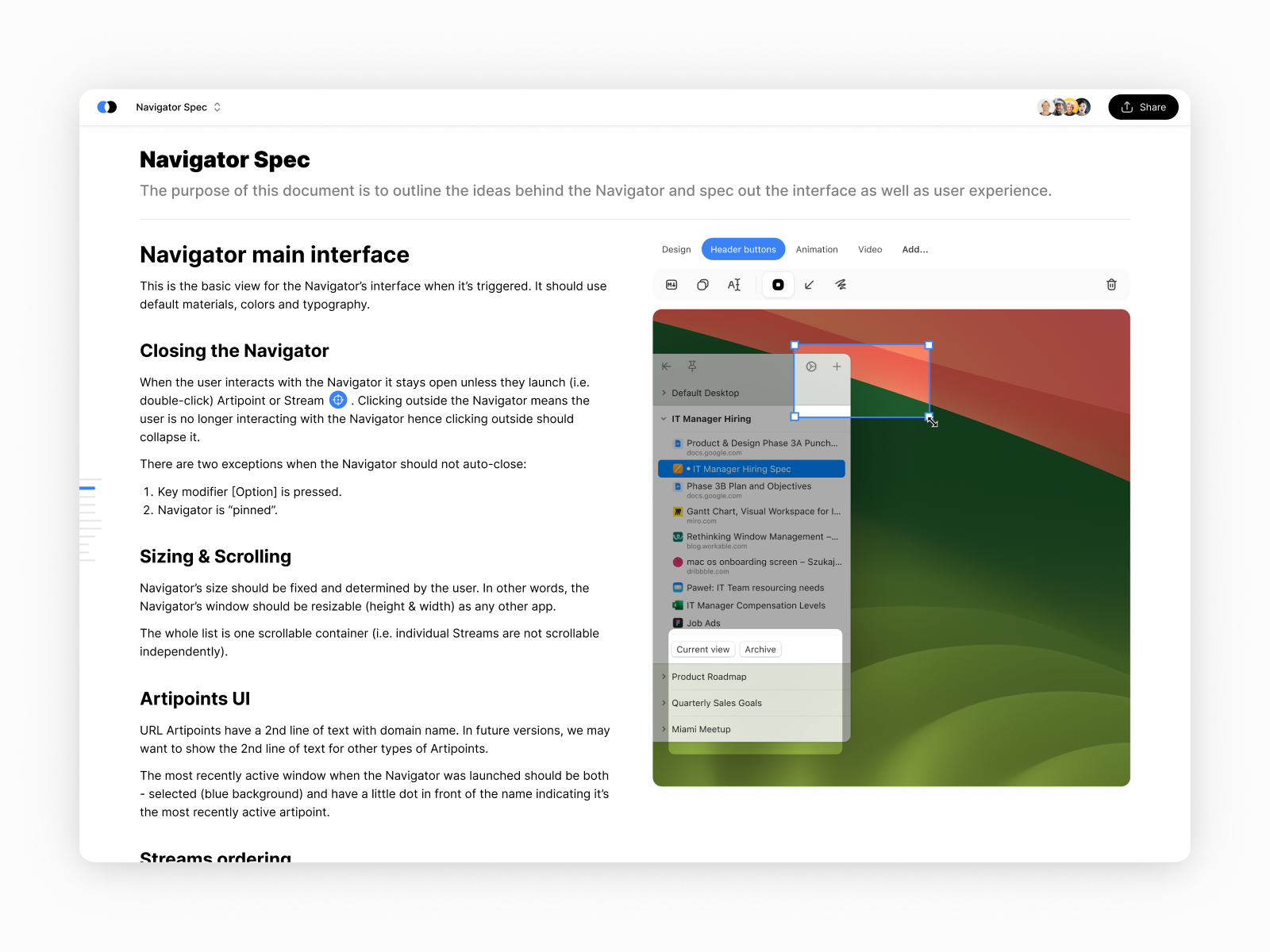 Handoff interface