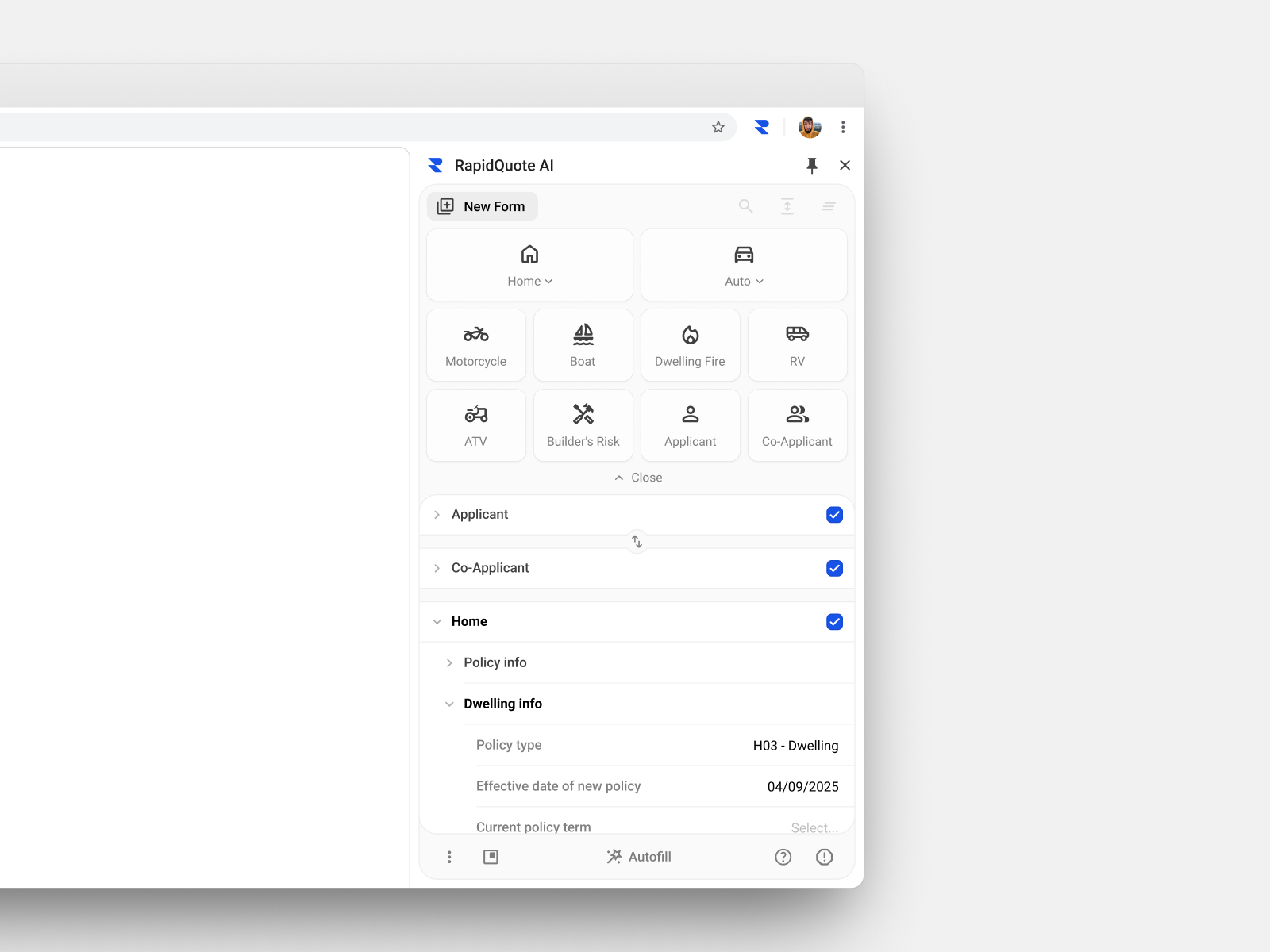 RapidQuote interface
